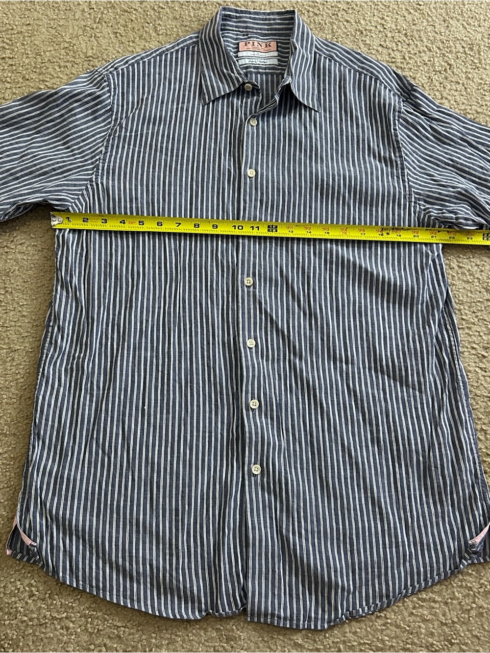 PINK Thomas Pink Jermyn Street London Striped Button Shirt Mens XL Linen Blend - Picture 7 of 8